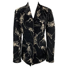 GIORGIO ARMANI Size 4 Black & Grey Floral Velvet Blazer