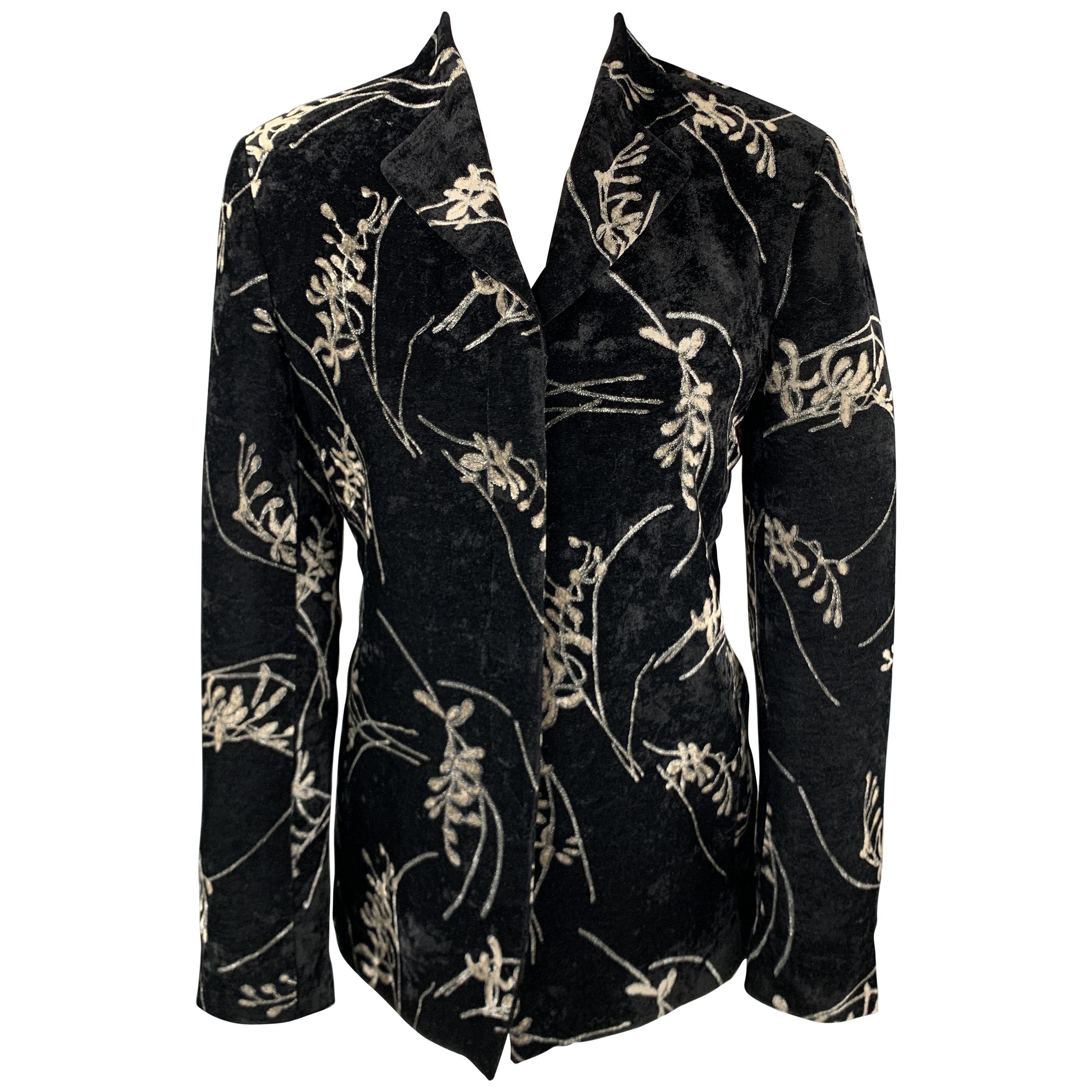 GIORGIO ARMANI Size 4 Black & Grey Floral Velvet Blazer