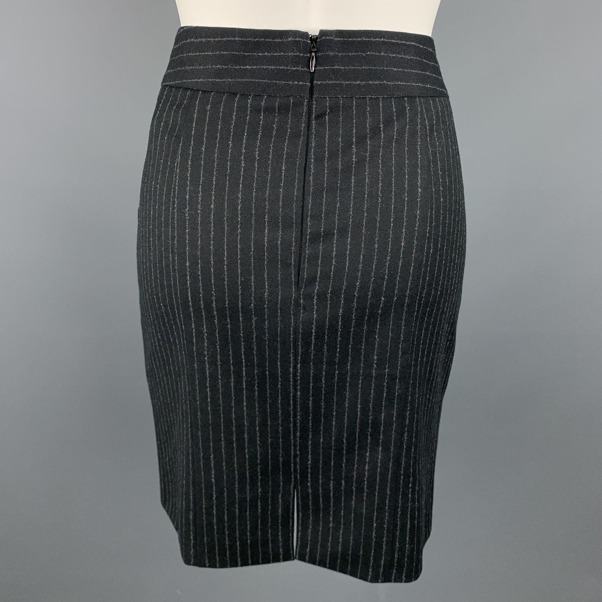 GIORGIO ARMANI Size 4 Black & Grey Pinstripe Pencil Skirt In Good Condition For Sale In San Francisco, CA