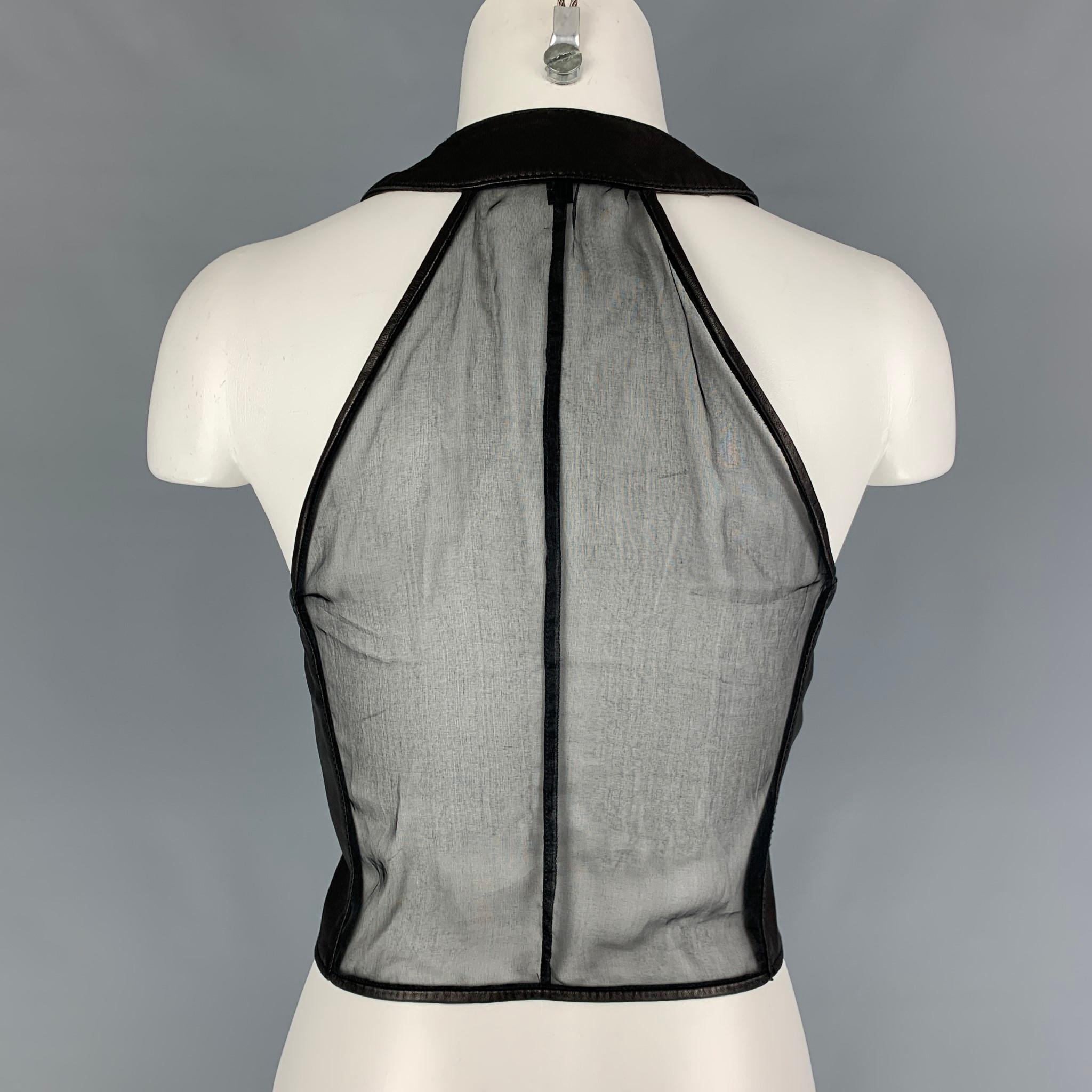 GIORGIO ARMANI Size 4 Black Leather Applique Halter Dress Top In New Condition In San Francisco, CA