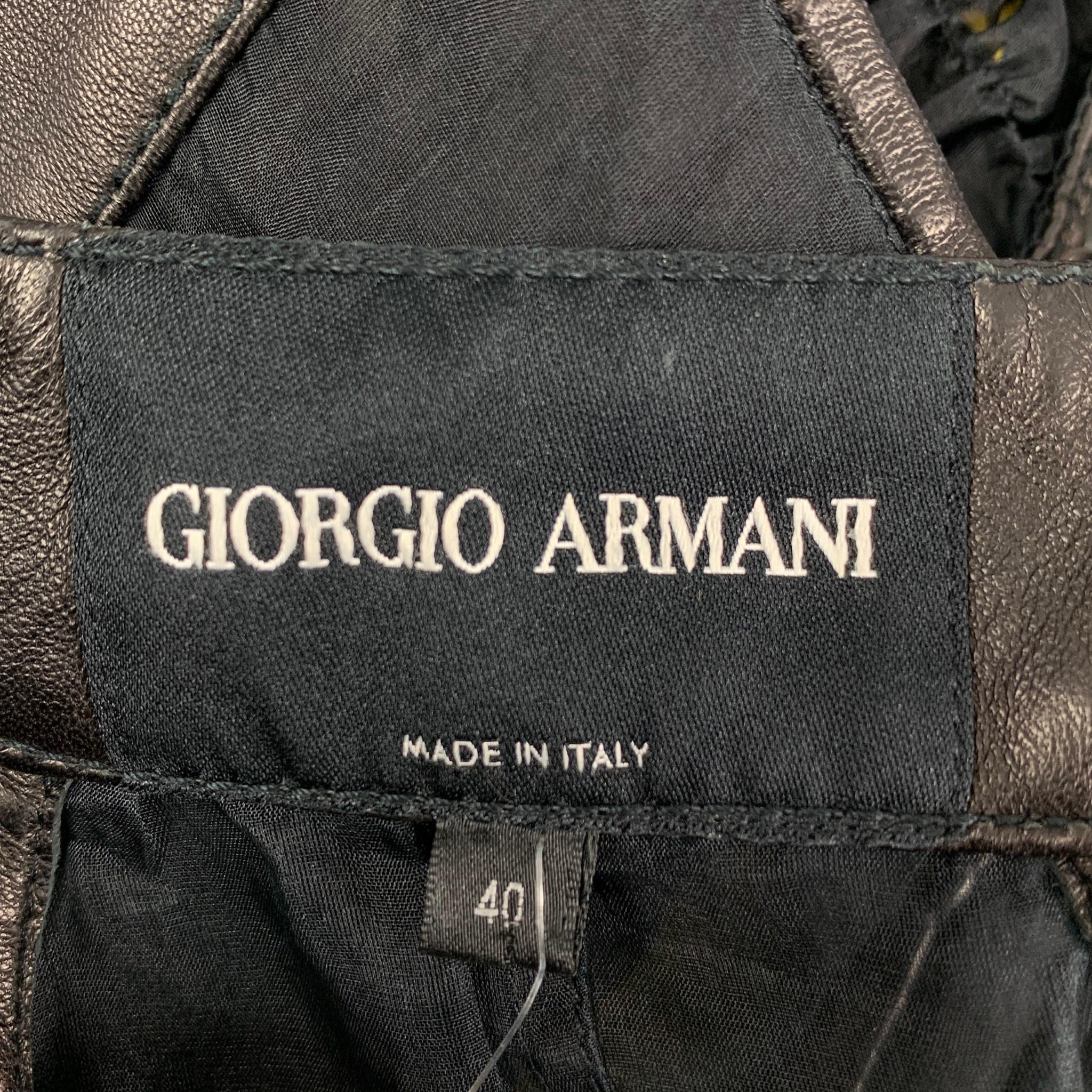 GIORGIO ARMANI Size 4 Black Leather Applique Halter Dress Top 1