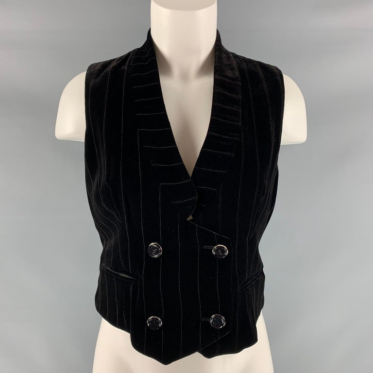 GIORGIO ARMANI Size 4 Black Viscose and Silk Stripe Double Breasted Vest  For Sale at 1stDibs
