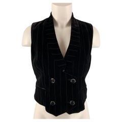 GIORGIO ARMANI Size 4 Black Viscose & Silk Stripe Double Breasted Vest