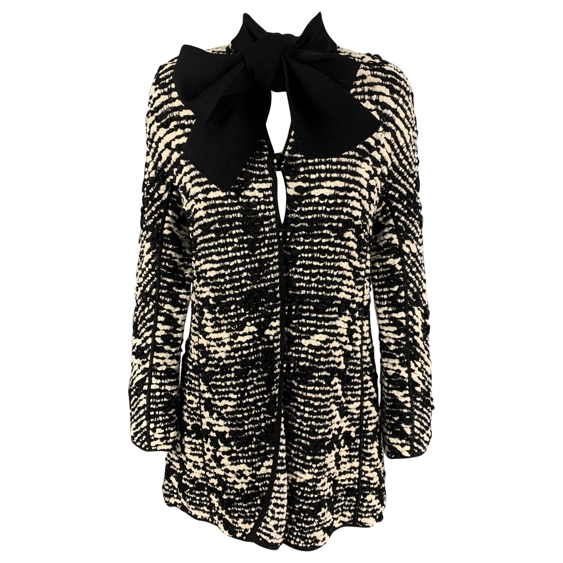 GIORGIO ARMANI Talla 4 Negro Blanco Mezcla de Viscosa Tejido Abrigo Abotonado