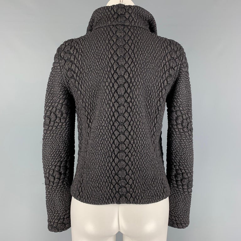GIORGIO ARMANI Size 4 Charcoal Grey Wool Blend Textured Jacket For Sale ...