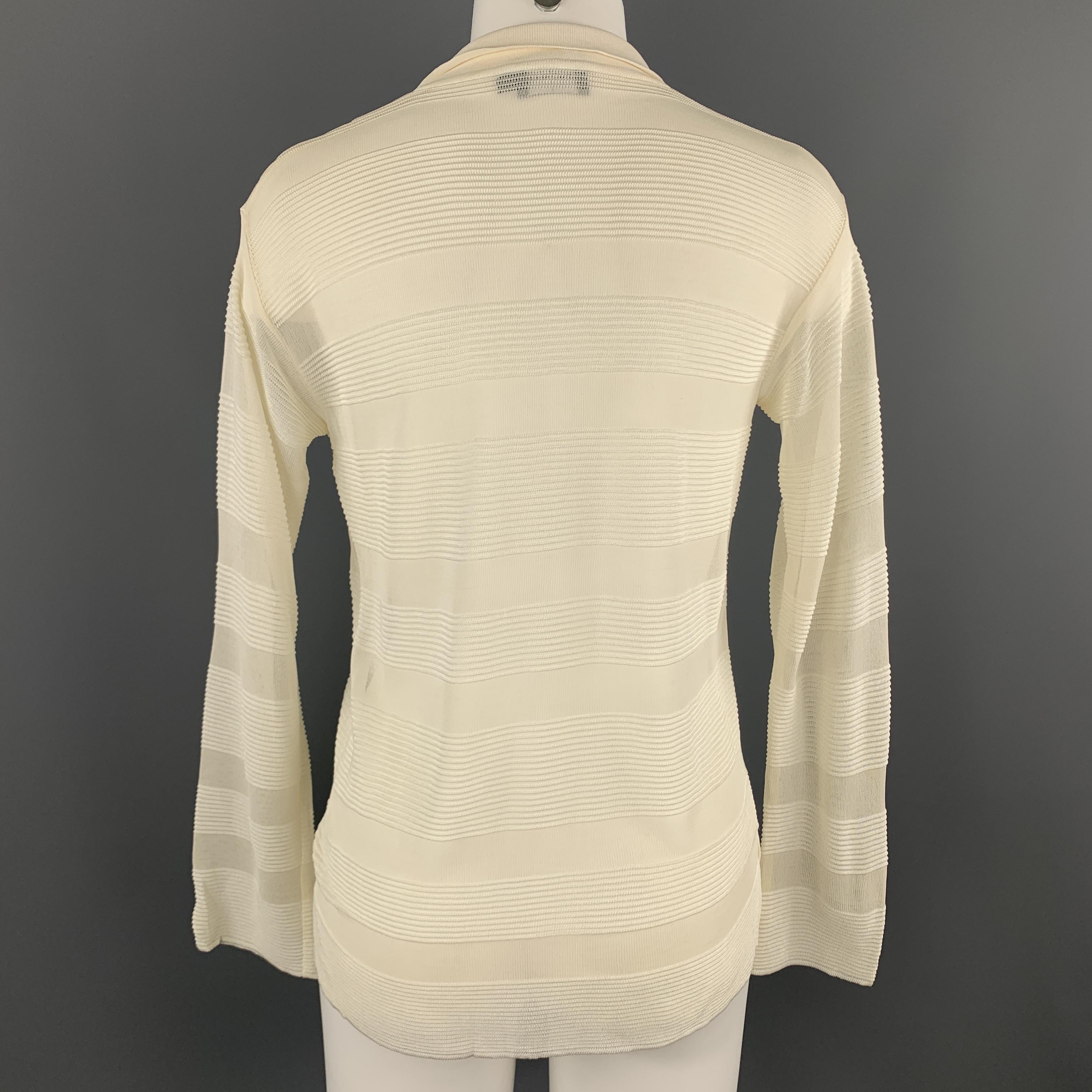 GIORGIO ARMANI Size 4 Cream Burnout Striped Viscose Collared Pullover In Excellent Condition In San Francisco, CA