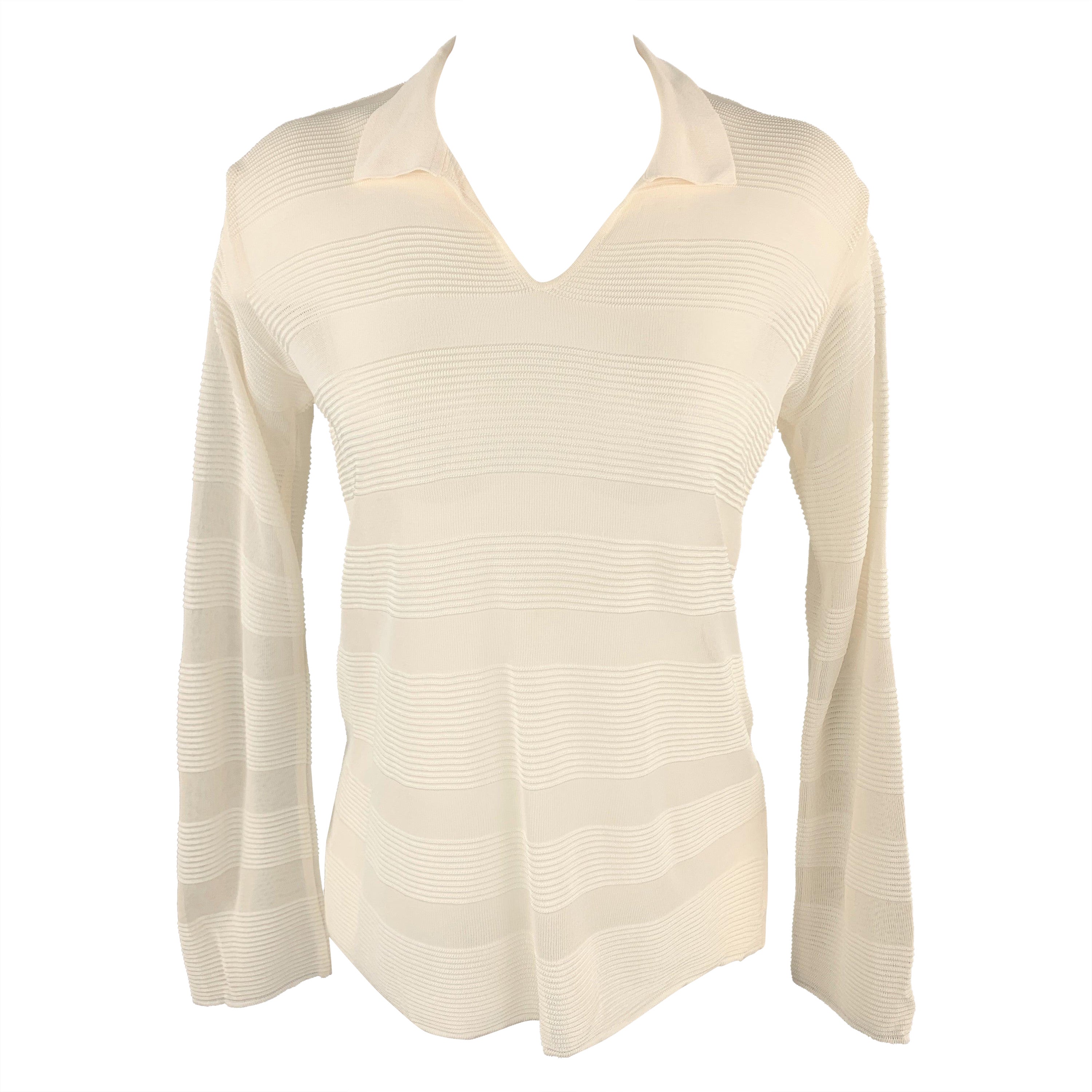 GIORGIO ARMANI Jersey con cuello de viscosa a rayas en color crema talla 4