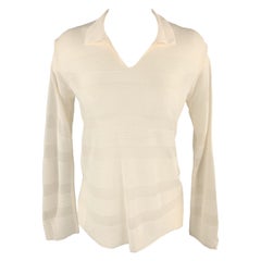 GIORGIO ARMANI Pullover con colletto in viscosa a righe burnout color crema taglia 4