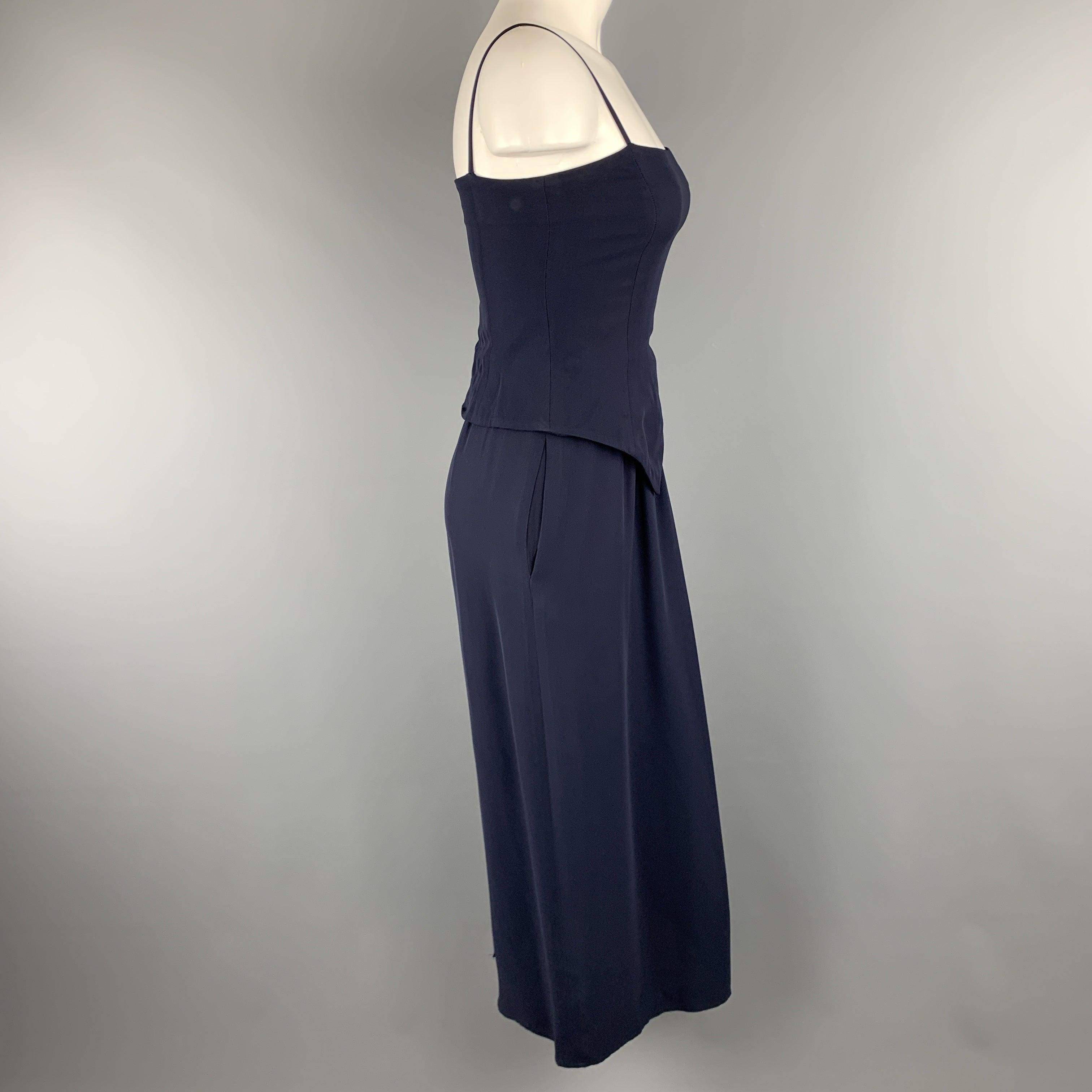 Women's GIORGIO ARMANI Size 4 Navy Viscose Spaghetti Strap Buster Dress For Sale