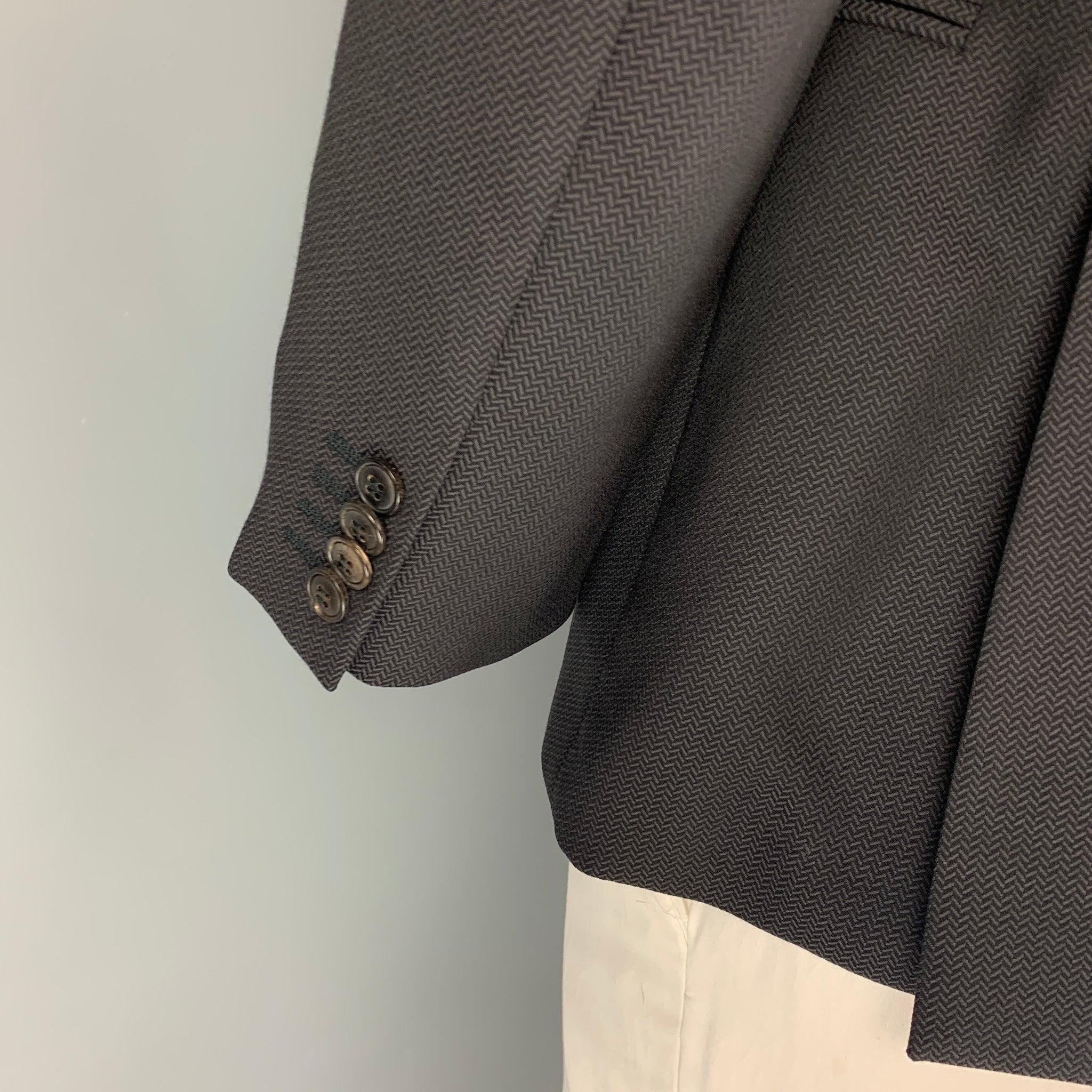 Men's GIORGIO ARMANI Size 40 Black Herringbone Lana Wool Notch Lapel Sport Coat For Sale