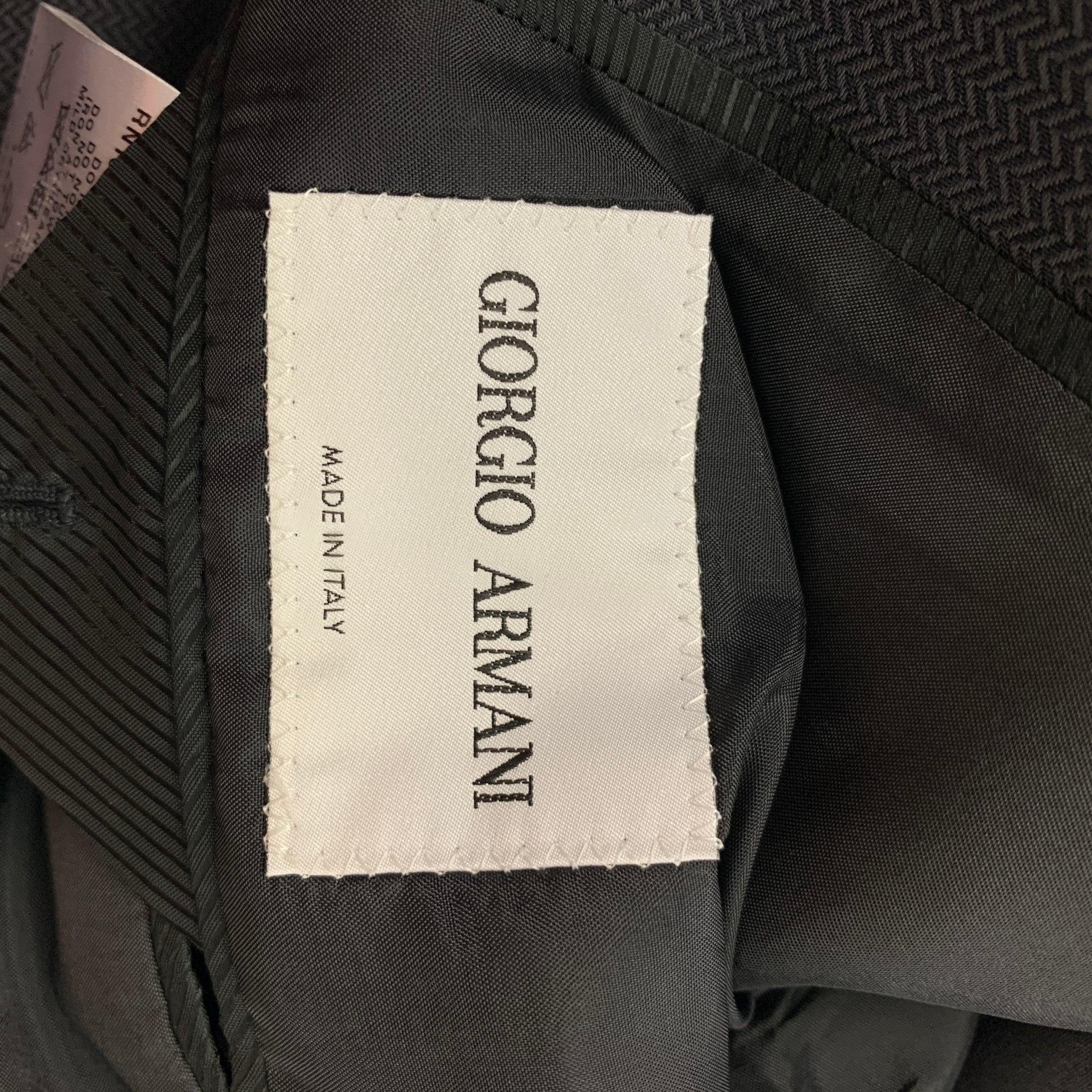 GIORGIO ARMANI Size 40 Black Herringbone Lana Wool Notch Lapel Sport Coat For Sale 3