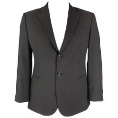 GIORGIO ARMANI Talla 40 Abrigo negro de espiga Lana con solapa de muesca