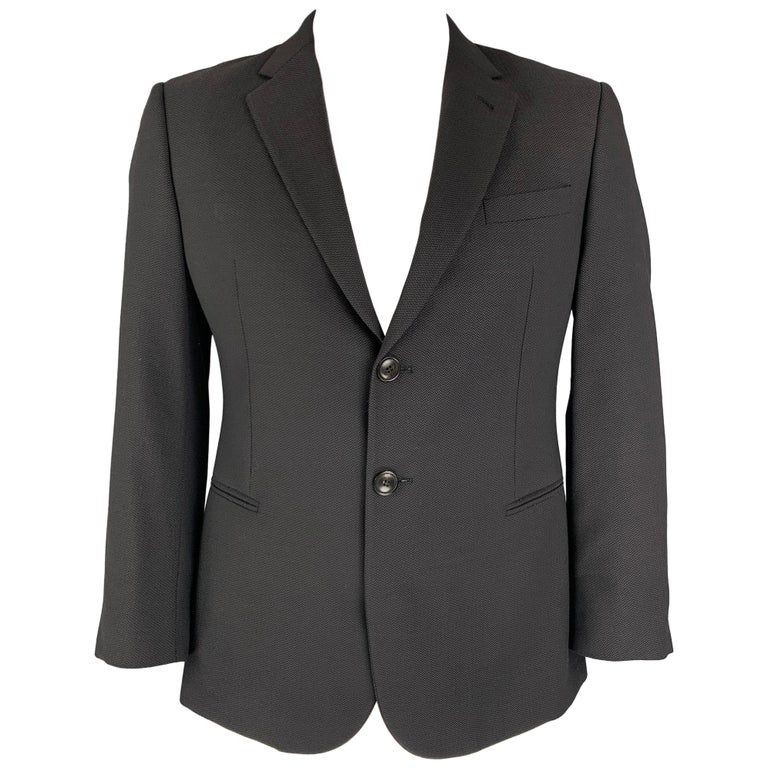 GIORGIO ARMANI Size 40 Black Herringbone Lana Wool Notch Lapel 