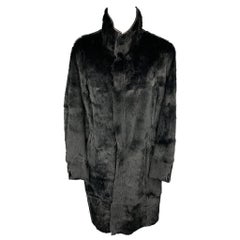 GIORGIO ARMANI Size 40 Black Textured Leather Zip Up Coat