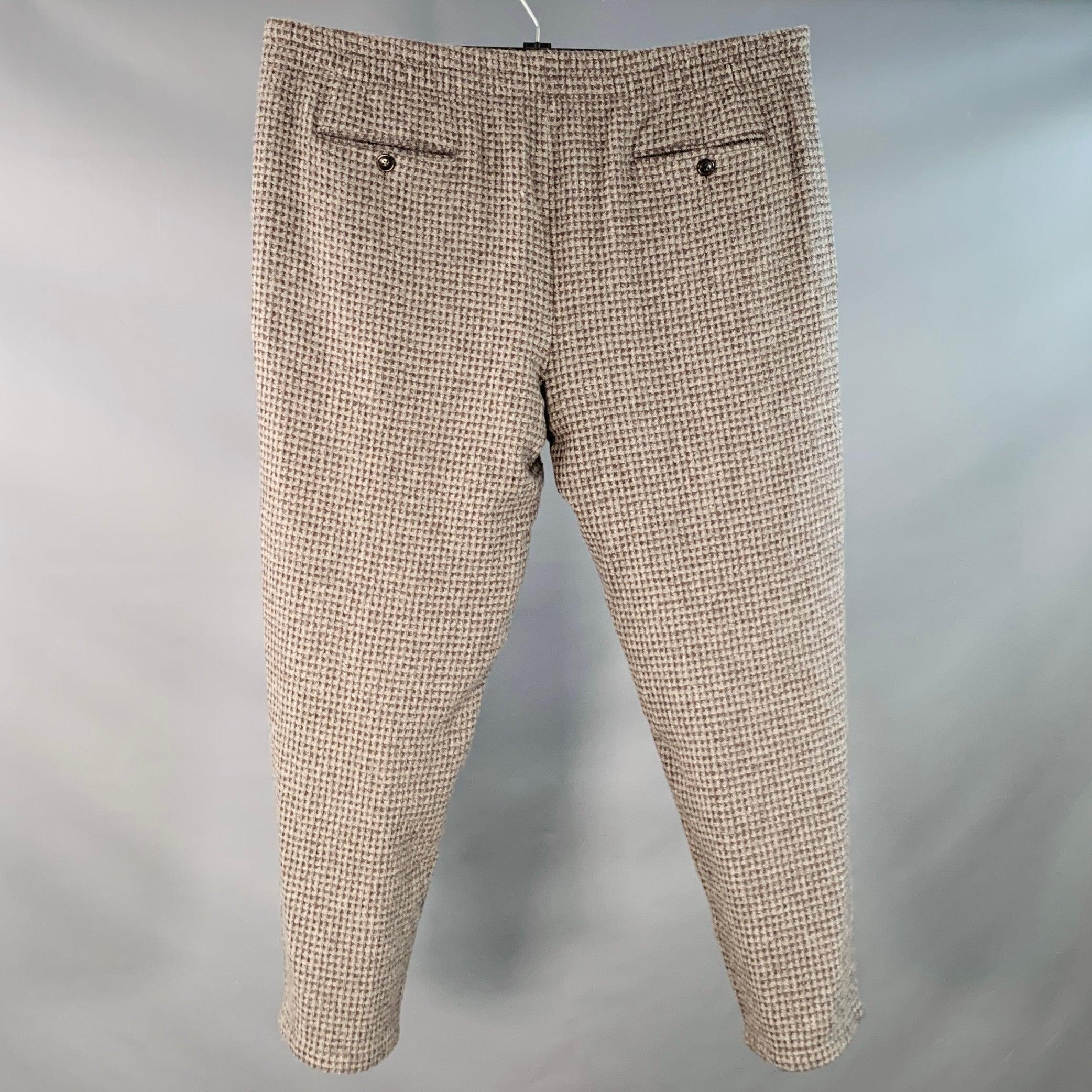 Gris GIORGIO ARMANI Size 40 Grey Black Grid Virgin Wool Blend Pleated Drawstring Casual Pants (Pantalon décontracté à cordon de serrage plissé en laine vierge) en vente
