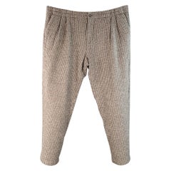 GIORGIO ARMANI Size 40 Grey Black Grid Virgin Wool Blend Pleated Drawstring Casual Pants