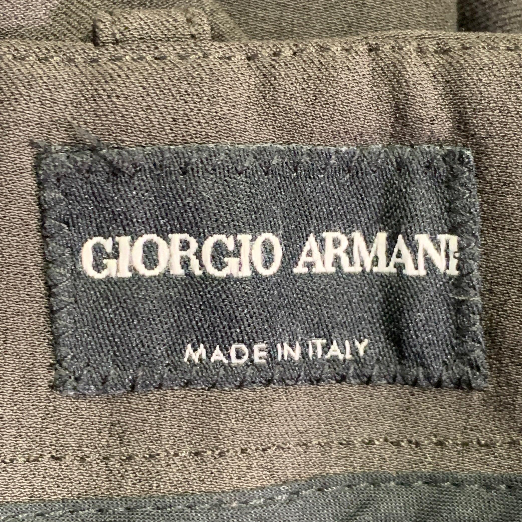 Black GIORGIO ARMANI Size 40 Grey Charcoal Polyester Flat Front Dress Pants For Sale