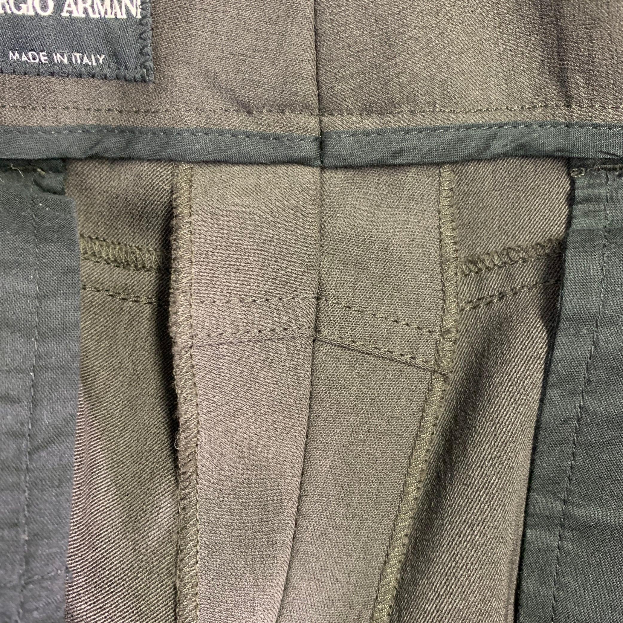 Men's GIORGIO ARMANI Size 40 Grey Charcoal Polyester Flat Front Dress Pants For Sale