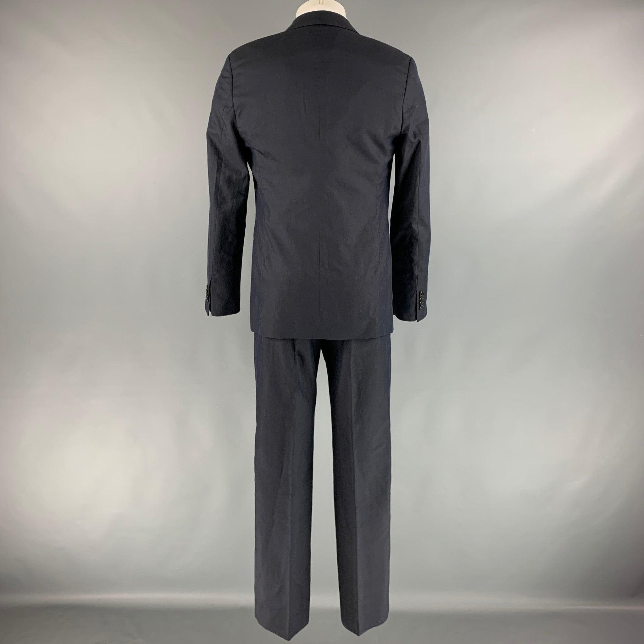 Men's GIORGIO ARMANI Size 40 Navy Solid Cotton Silk Notch Lapel Suit For Sale
