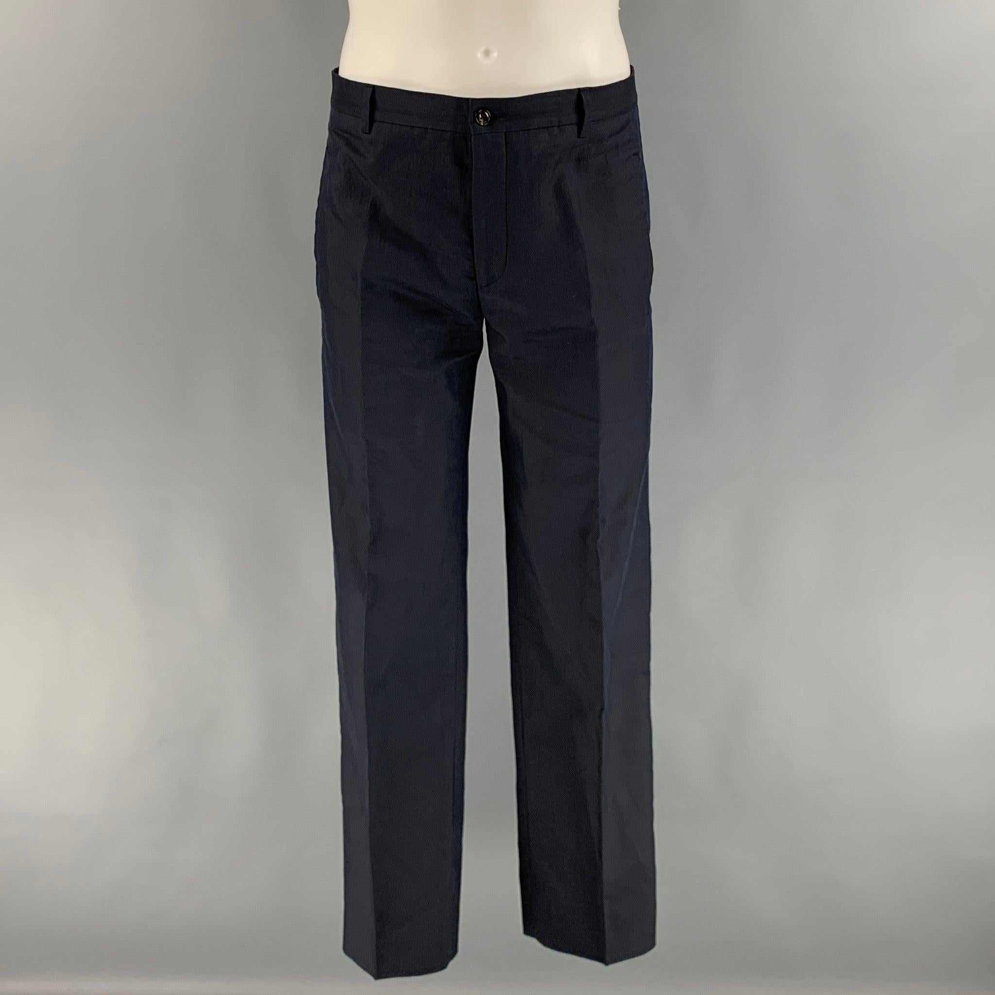 GIORGIO ARMANI Taille 40 Navy Solid Cotton Silk Notch Lapel Suit 1