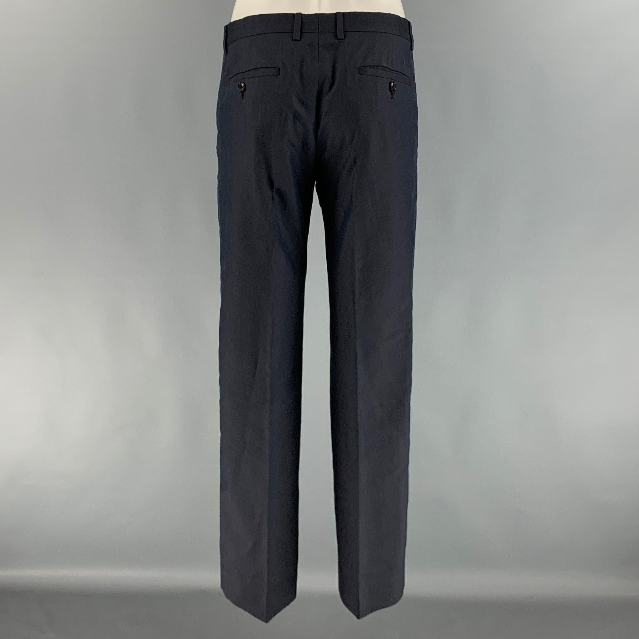 GIORGIO ARMANI Taille 40 Navy Solid Cotton Silk Notch Lapel Suit 2