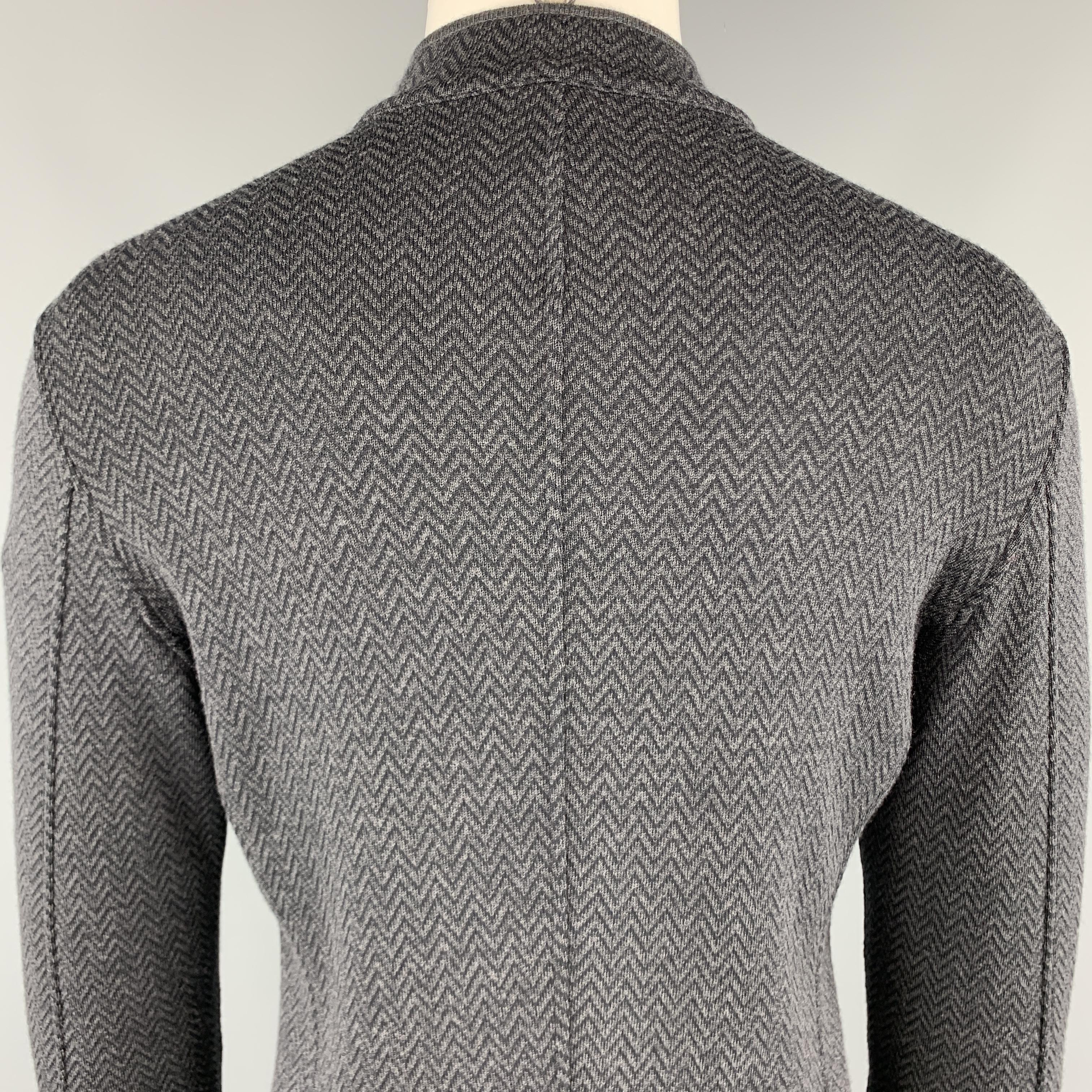 GIORGIO ARMANI Size 40 Zig Zag Charcoal & Black Wool Blend Jacket 2