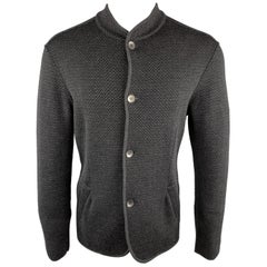 GIORGIO ARMANI Size 40 Zig Zag Charcoal & Black Wool Blend Jacket