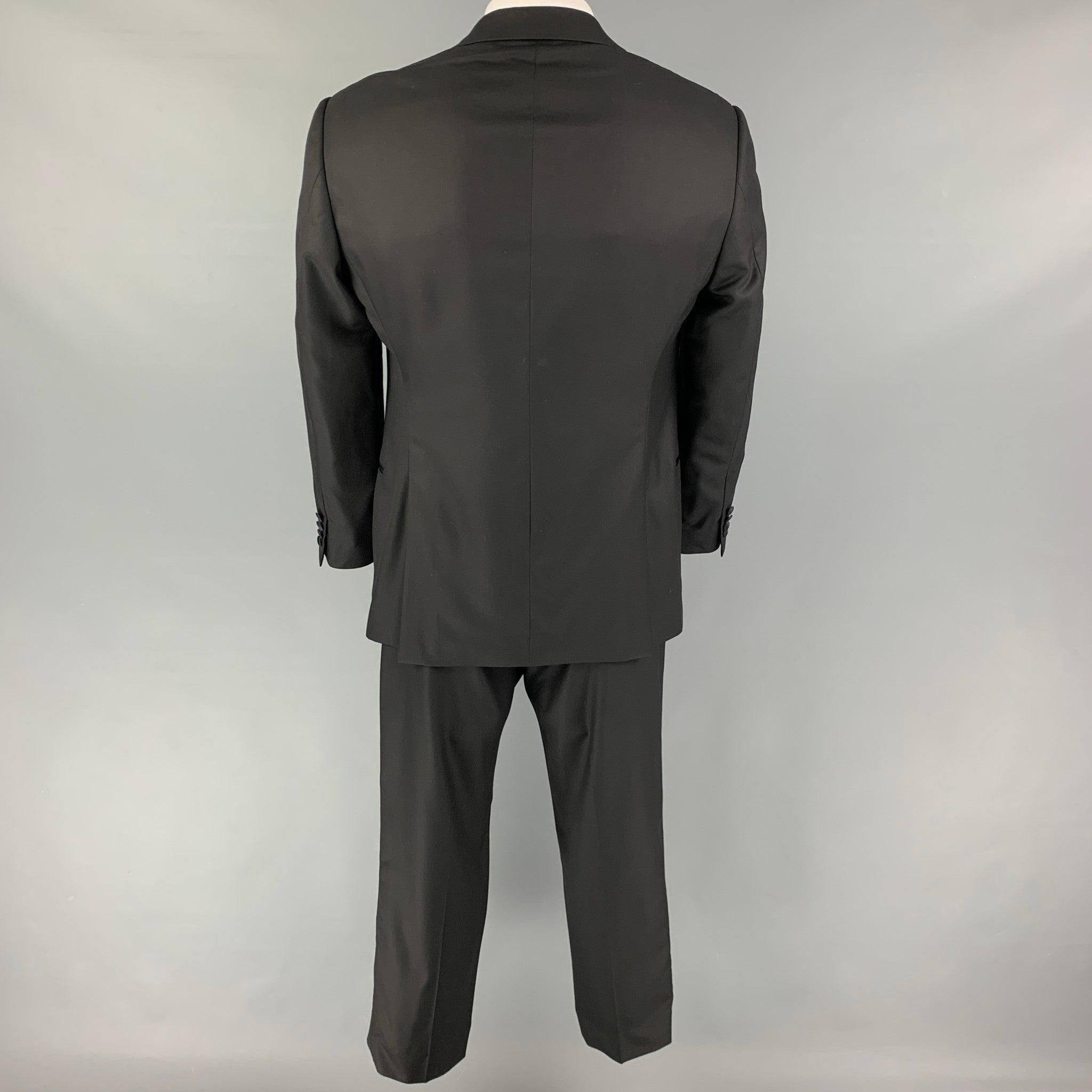 GIORGIO ARMANI Size 42 Black Wool Peak Lapel Tuxedo Suit In Excellent Condition In San Francisco, CA