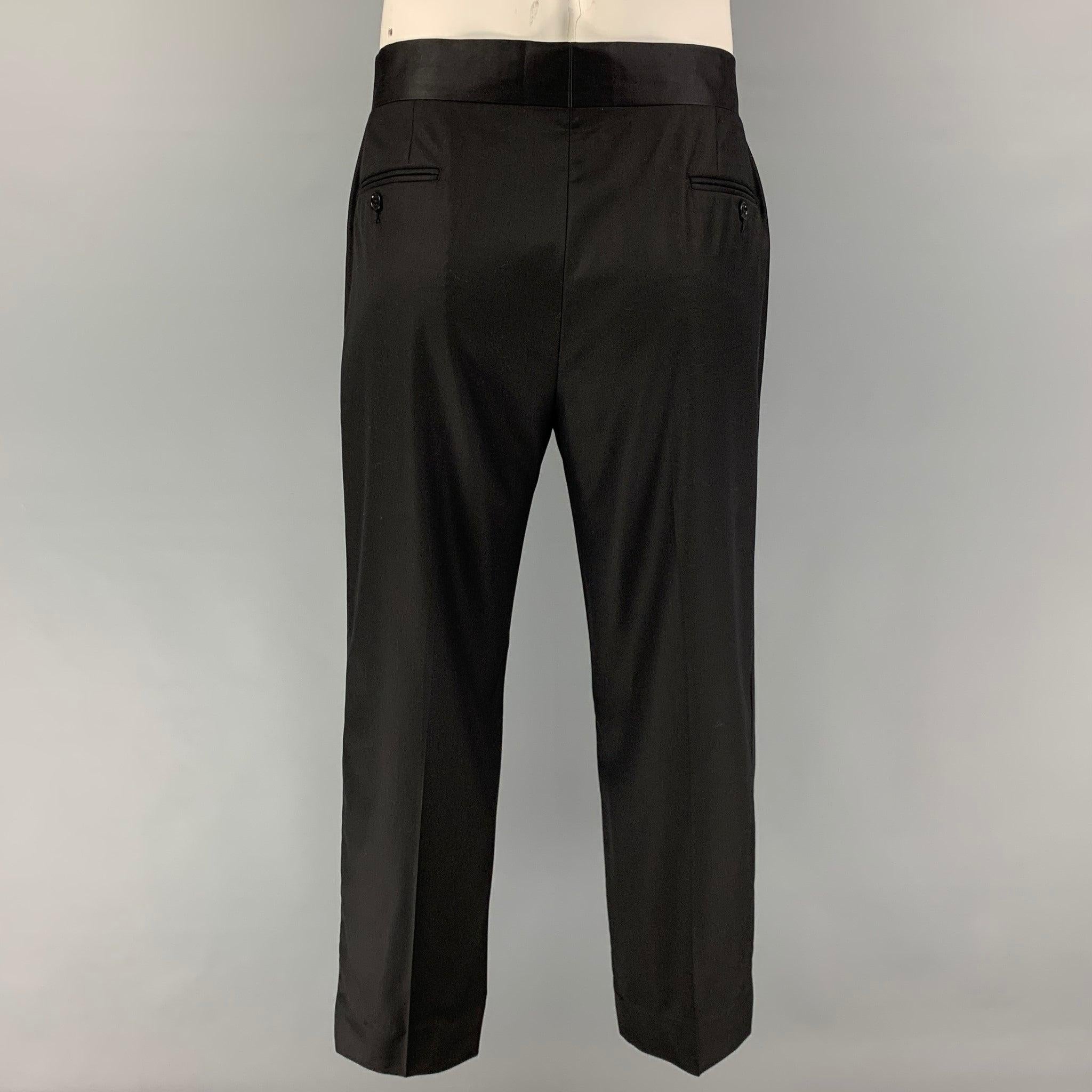 GIORGIO ARMANI Size 42 Black Wool Peak Lapel Tuxedo Suit 2