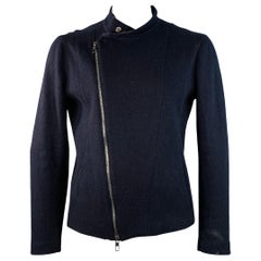 GIORGIO ARMANI Size 42 Navy Cashmere Blend Asymmetrical Zip Up Cardigan