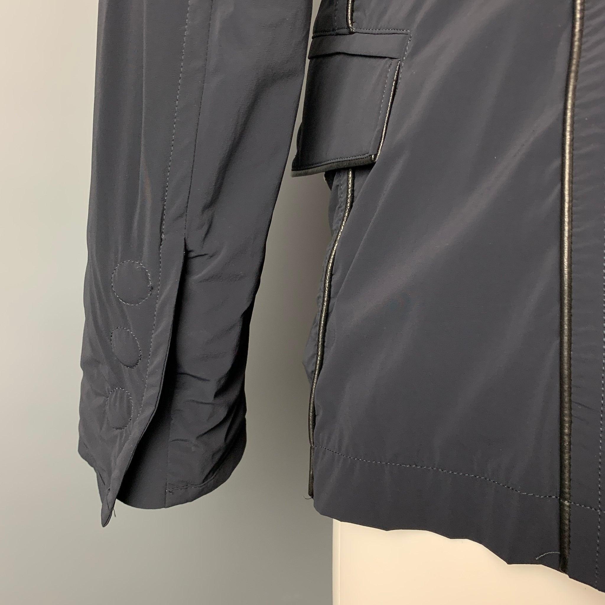 GIORGIO ARMANI Size 42 Navy Nylon Blend Snaps Lightweight Jacket For Sale 1