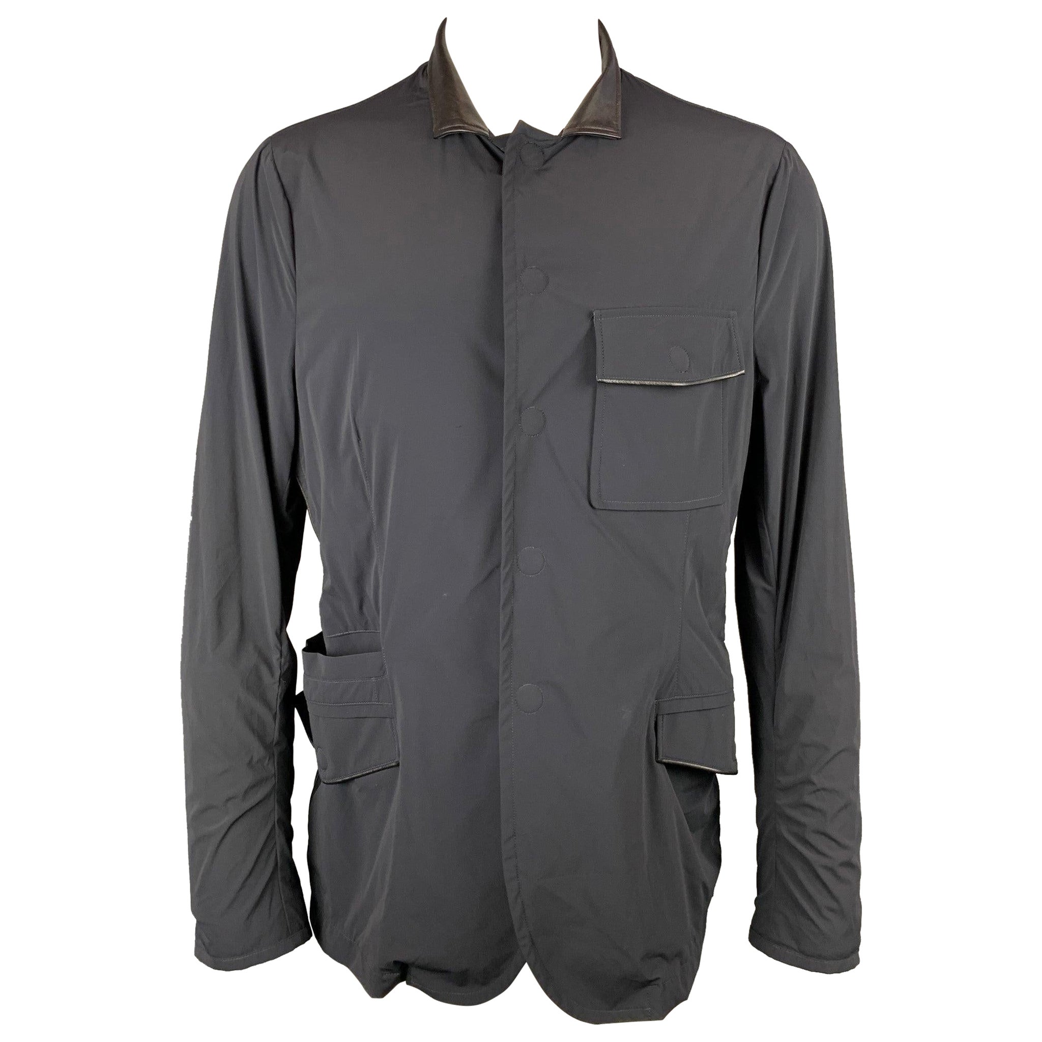 GIORGIO ARMANI Größe 42 Marineblau Nylonmischung Druckknöpfe Leichte Jacke