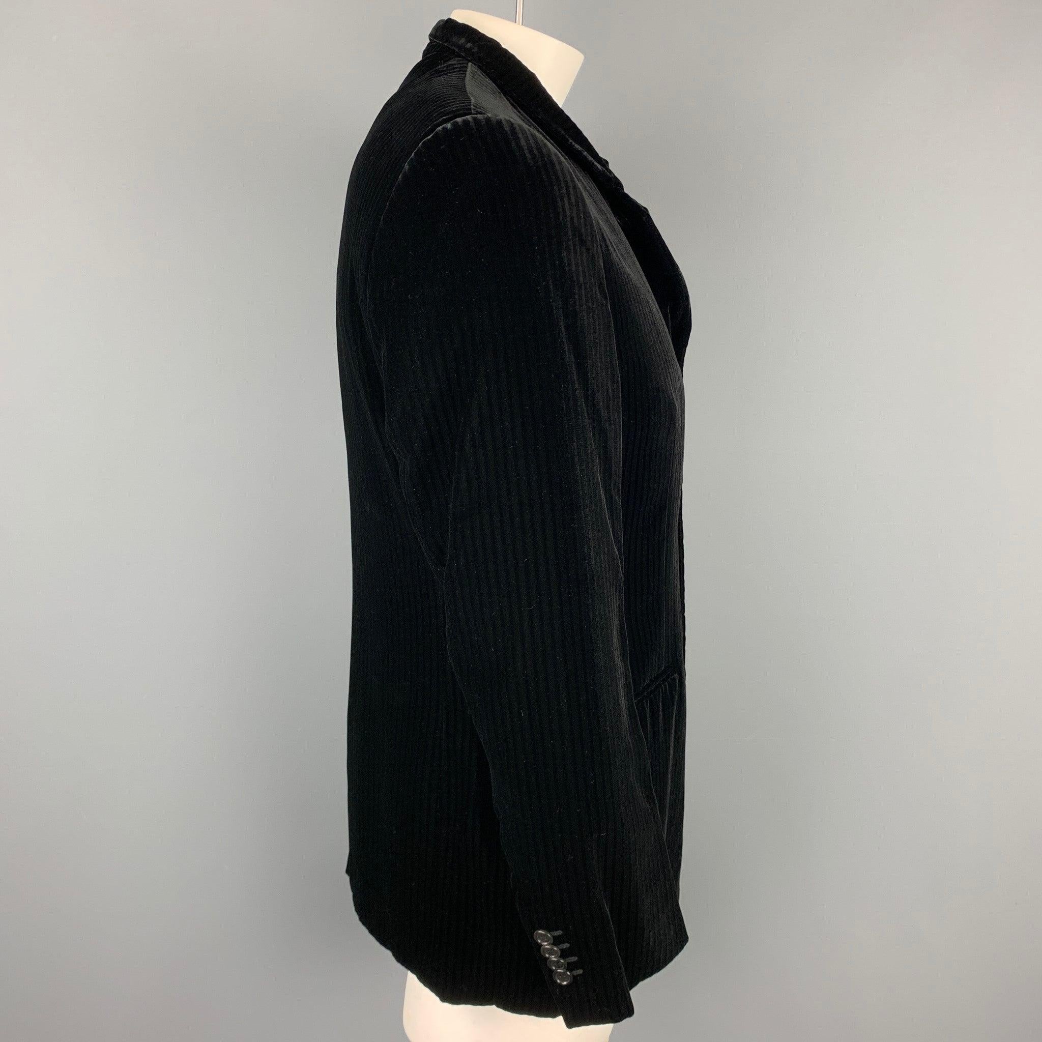 GIORGIO ARMANI Size 44 Black Stripe Rayon Velvet Buttoned Jacket In Good Condition For Sale In San Francisco, CA