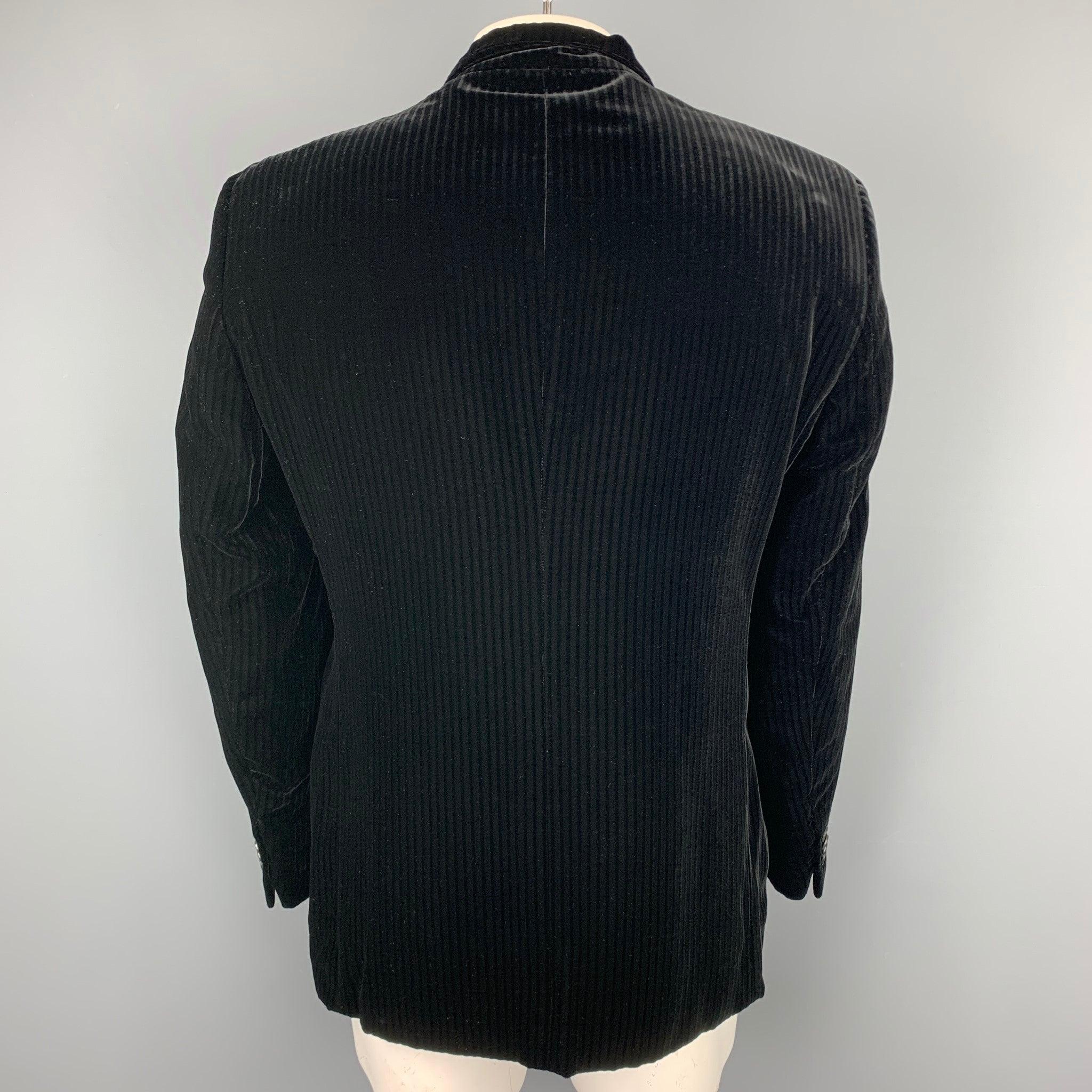 Men's GIORGIO ARMANI Size 44 Black Stripe Rayon Velvet Buttoned Jacket