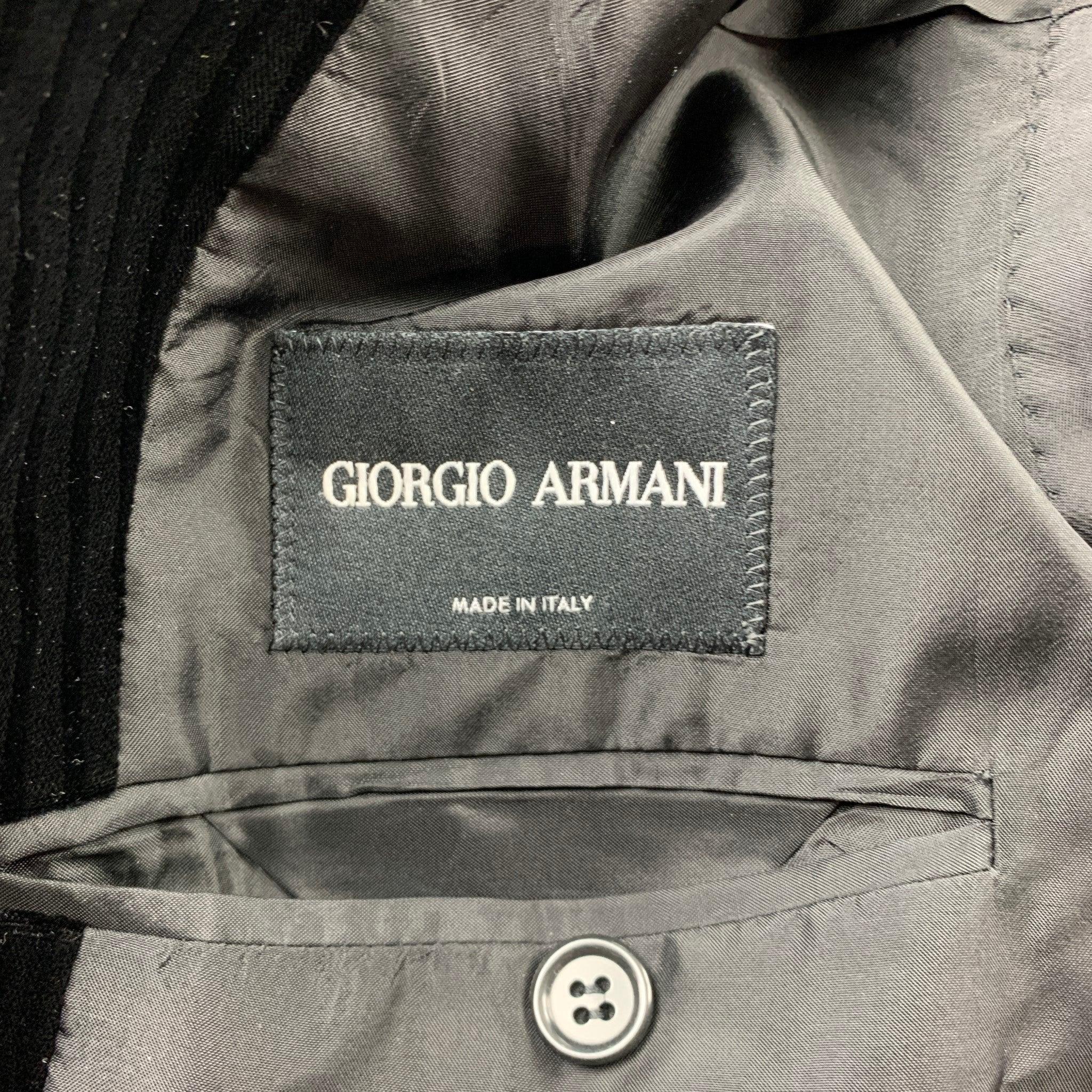 GIORGIO ARMANI Size 44 Black Stripe Rayon Velvet Buttoned Jacket 2