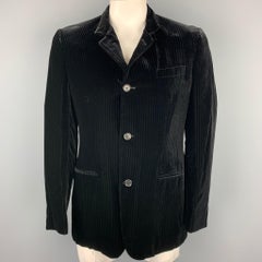 GIORGIO ARMANI Size 44 Black Stripe Rayon Velvet Buttoned Jacket