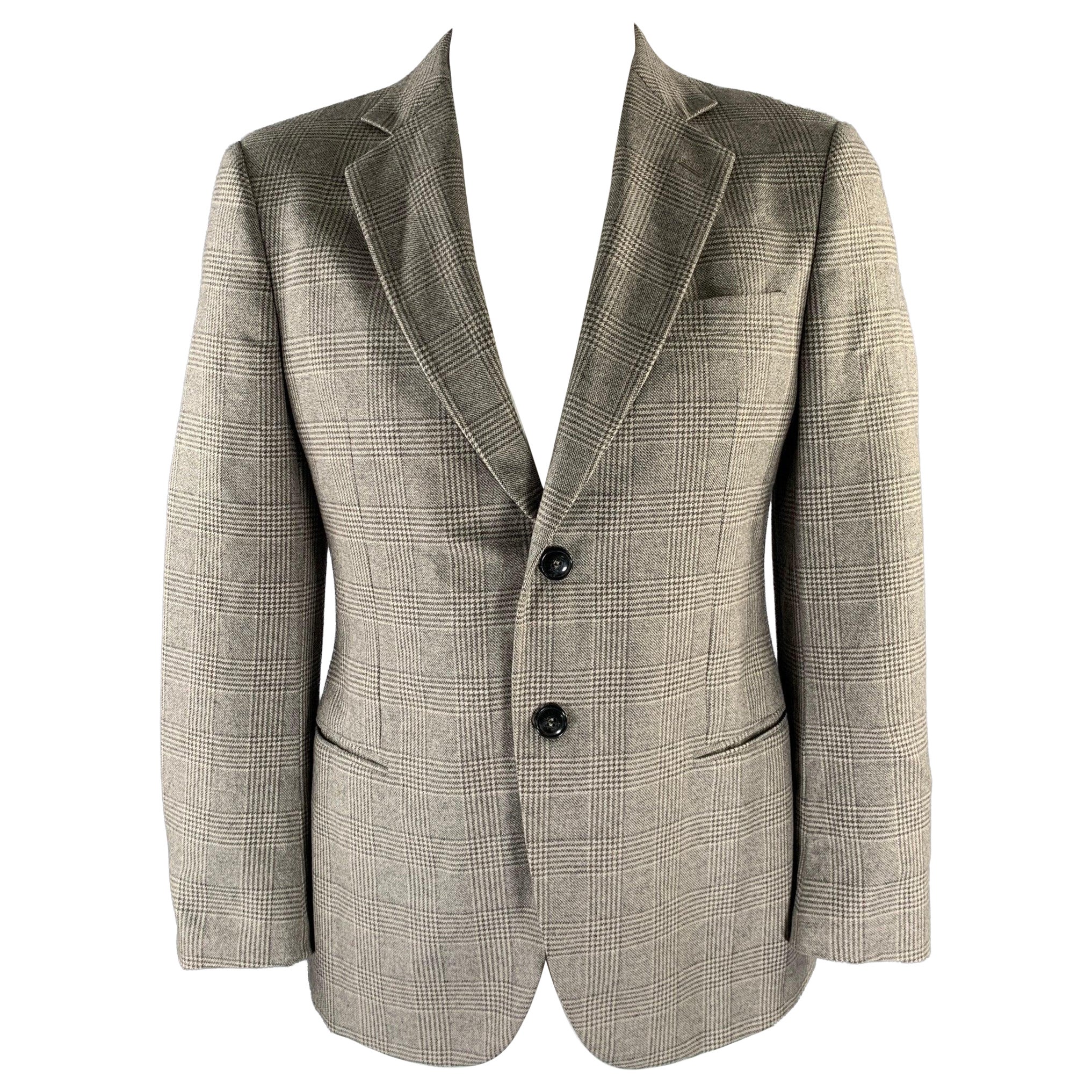 GIORGIO ARMANI Talla 44 Gris Beige Glen Check Cashmere Silk Sport Coat