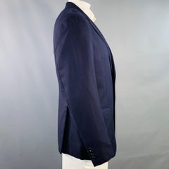 GIORGIO ARMANI Größe 46 Marineblauer gewebter Schurwollmantel mit Kerbrevers