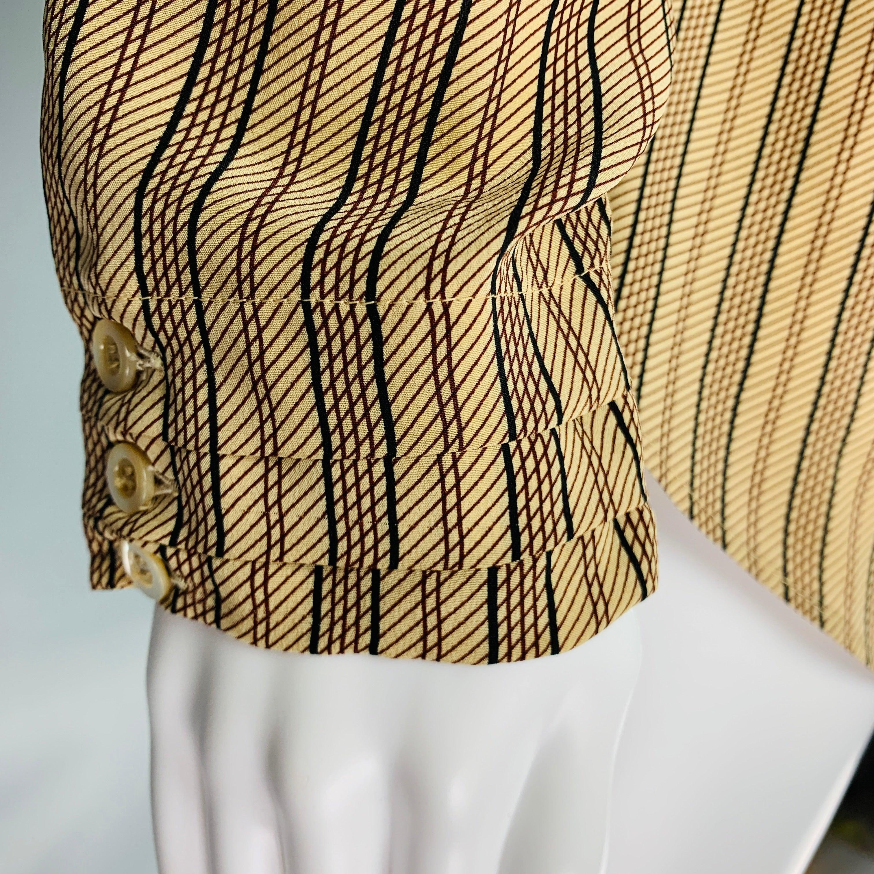 GIORGIO ARMANI Size 6 Beige Burgundy Silk Stripe Pleated Blouse In Good Condition For Sale In San Francisco, CA