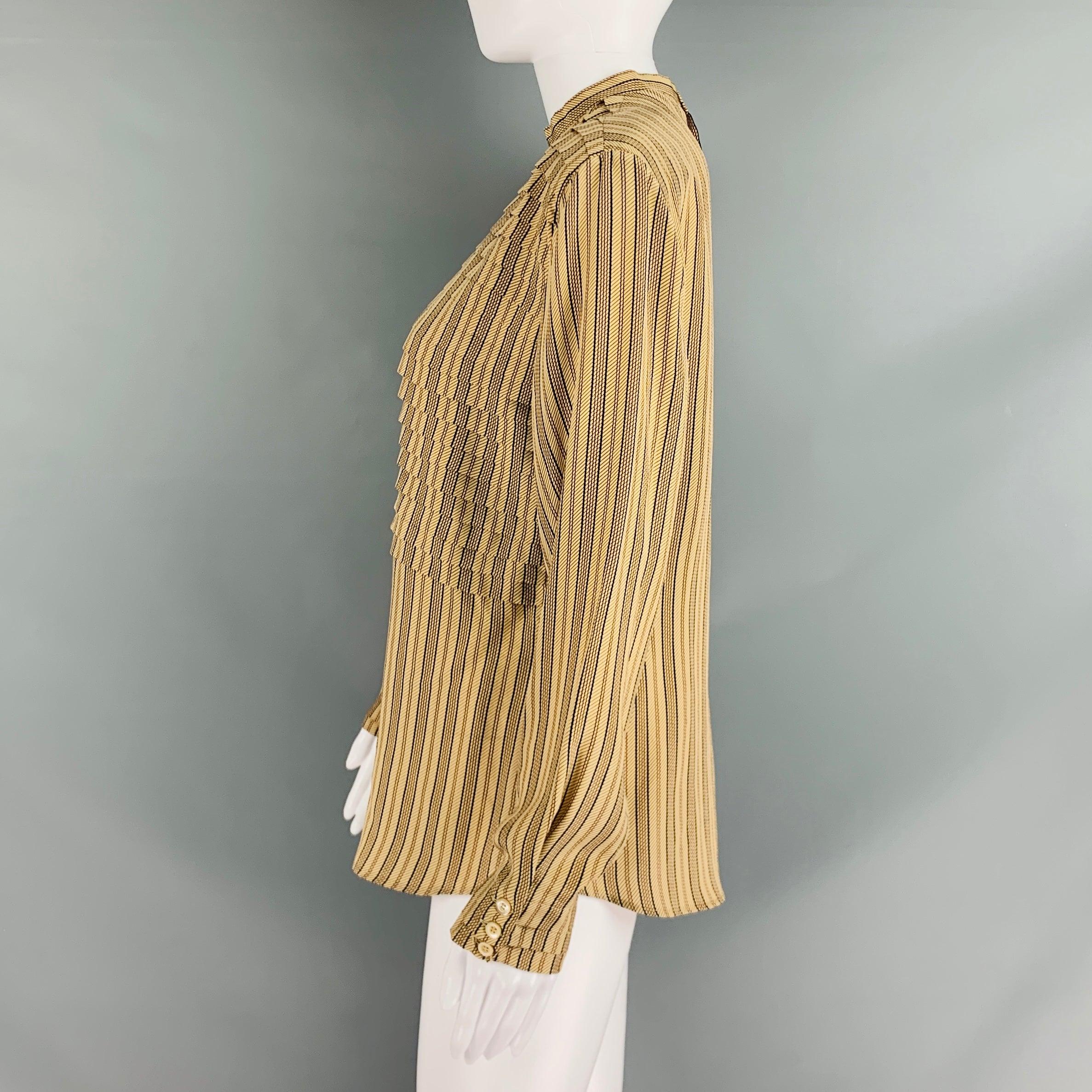 Women's GIORGIO ARMANI Size 6 Beige Burgundy Silk Stripe Pleated Blouse For Sale