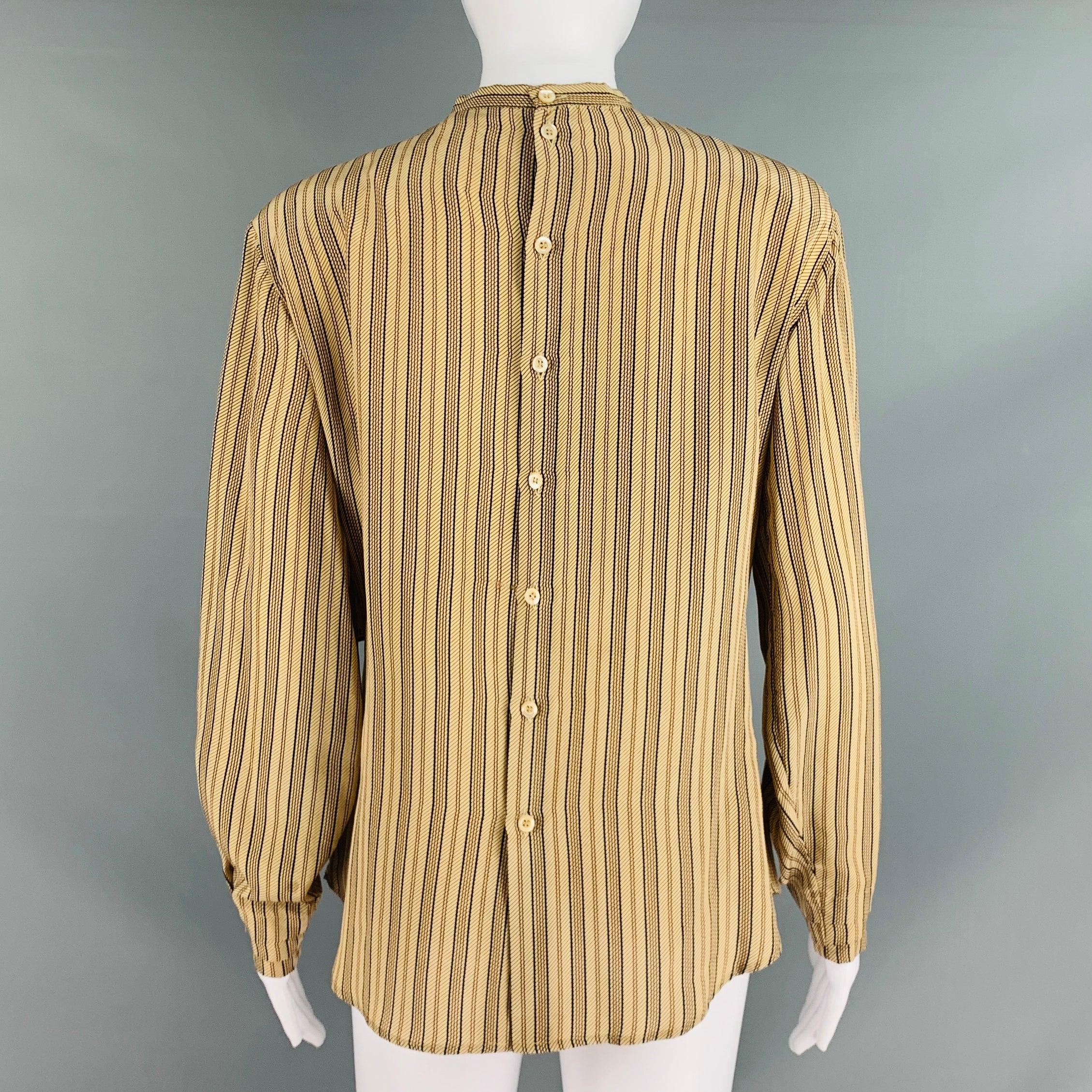 GIORGIO ARMANI Size 6 Beige Burgundy Silk Stripe Pleated Blouse For Sale 1