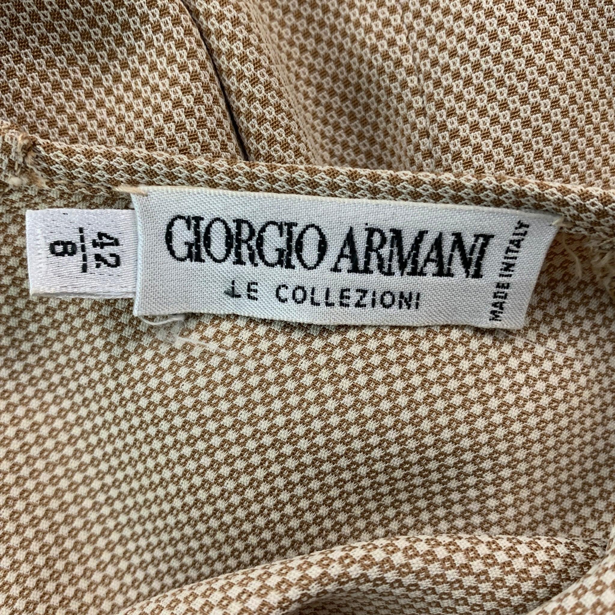 GIORGIO ARMANI Size 6 Beige Viscose Acetate Squares Blouse 1