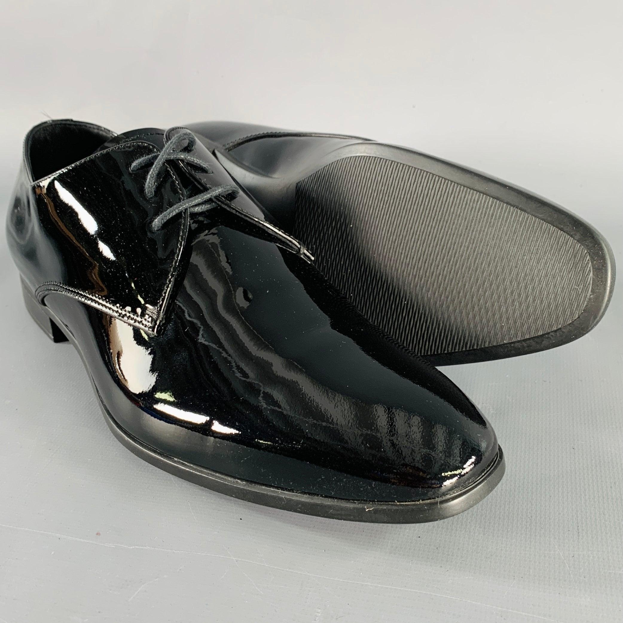 GIORGIO ARMANI Size 6 Black Patent Leather Derby Lace-Up Shoes For Sale 1