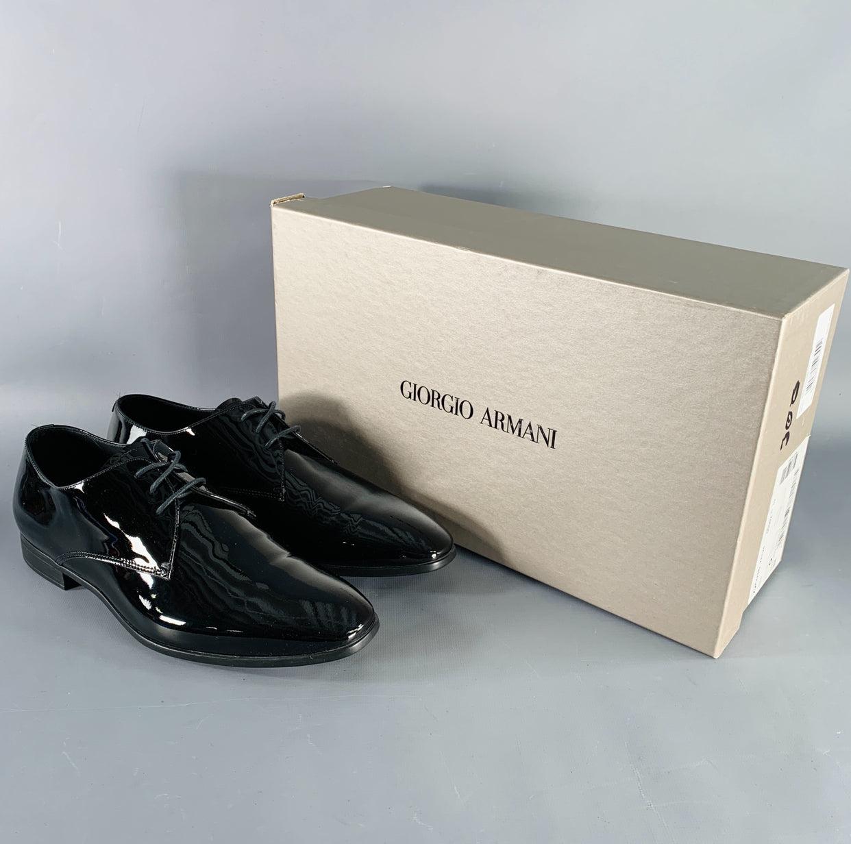 GIORGIO ARMANI Size 6 Black Patent Leather Derby Lace-Up Shoes For Sale 5