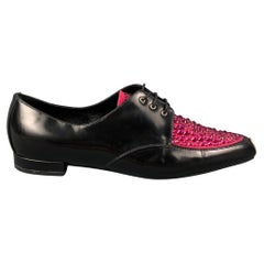 GIORGIO ARMANI Size 6 Black Pink Leather Beaded Lace Up Shoes