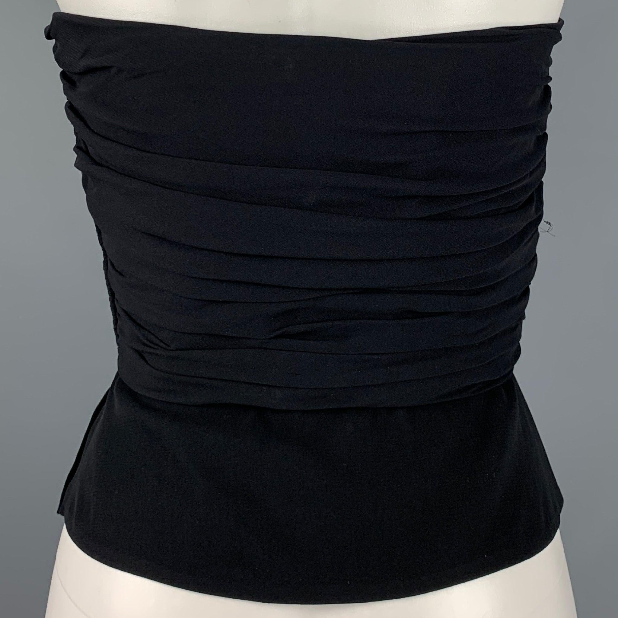 GIORGIO ARMANI Size 6 Black Ruched Bustier Dress Top In Good Condition For Sale In San Francisco, CA