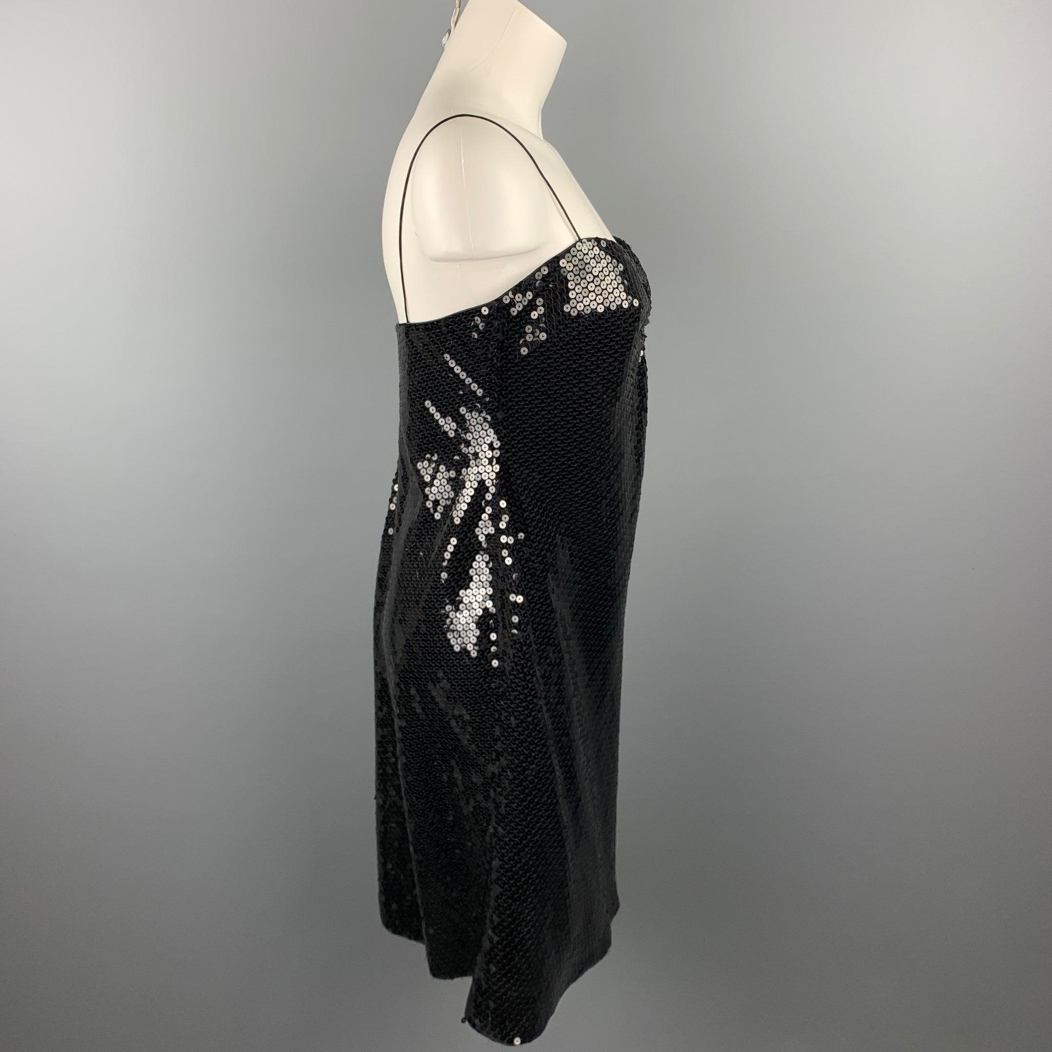 Women's GIORGIO ARMANI Size 6 Black Sequined Polyester Blend Spaghetti Strap Dress