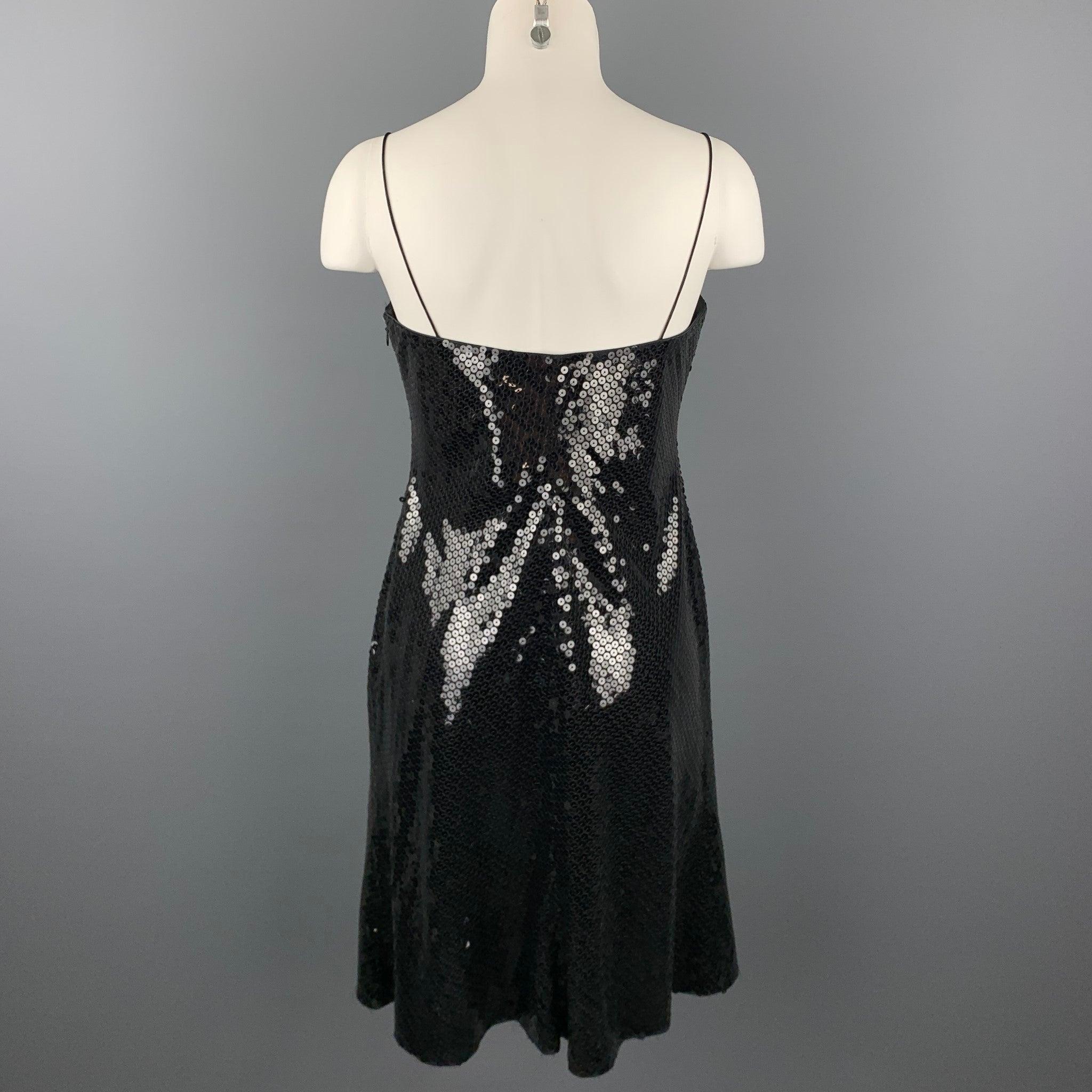 GIORGIO ARMANI Size 6 Black Sequined Polyester Blend Spaghetti Strap Dress 1