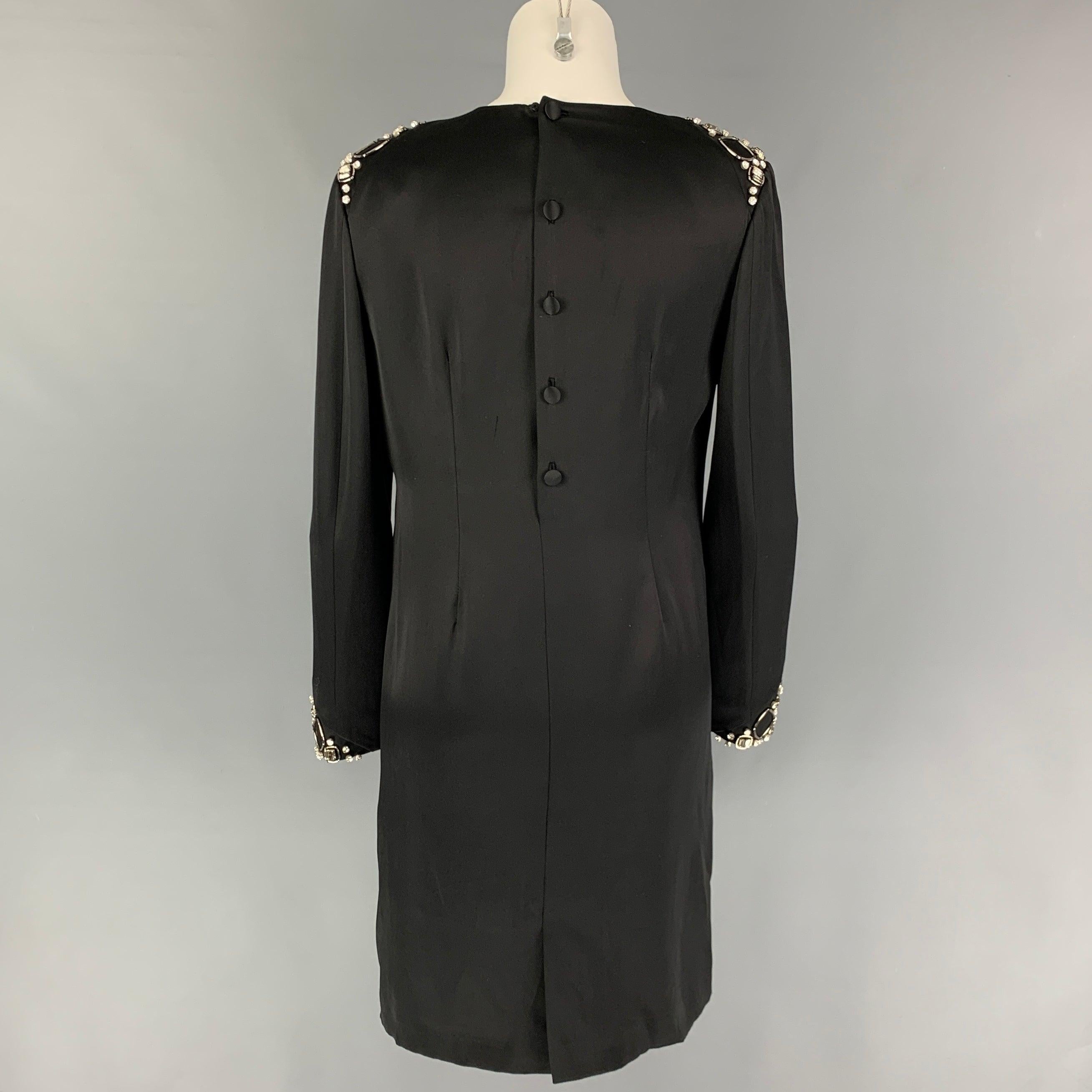 GIORGIO ARMANI Size 6 Black Silk Beaded Asymmetrical Dress In Good Condition For Sale In San Francisco, CA