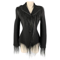 GIORGIO ARMANI Size 6 Black Wool Angora Asymmetrical Jacket